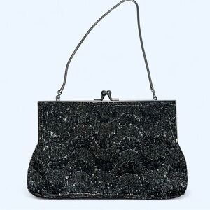 Elegant Beaded Silver& Black Evening Bag